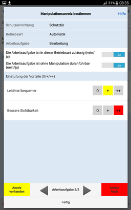 Anreiz für die Manipulation von Schutzeinrichtungen - Bewertungs-App